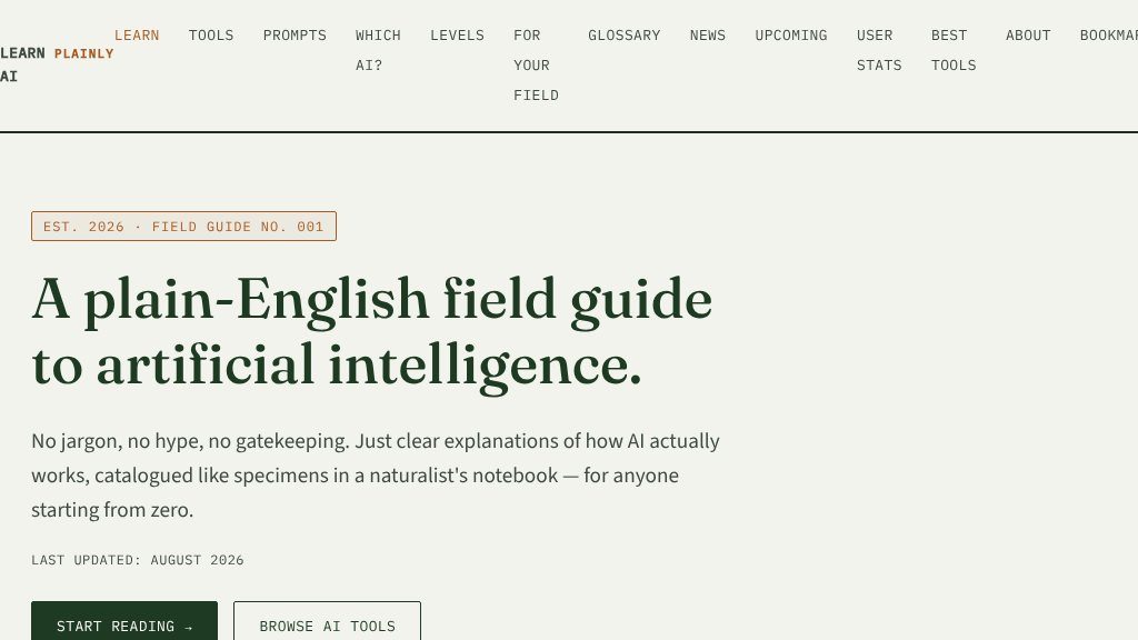 Screenshot of Learn AI Plainly — AI Explained Without the Jargon (Free)