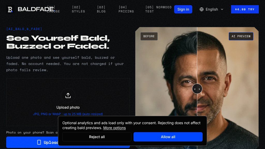 Screenshot of BaldFade AI Bald and Fade Hairstyle Preview