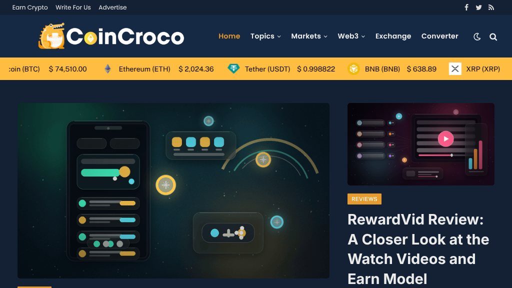 Screenshot of Coincroco: Your Comprehensive Source for Crypto News, Web3 Insights, and Market Data