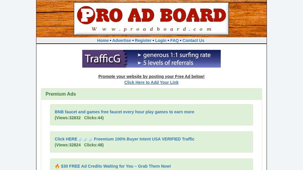 Screenshot of Pro Ad Board: Your Free Platform for Text-Based Online Advertising