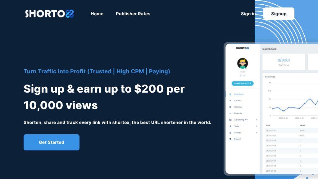 Screenshot of Shortox: Maximize Your Earnings with High-Paying URL Shortening